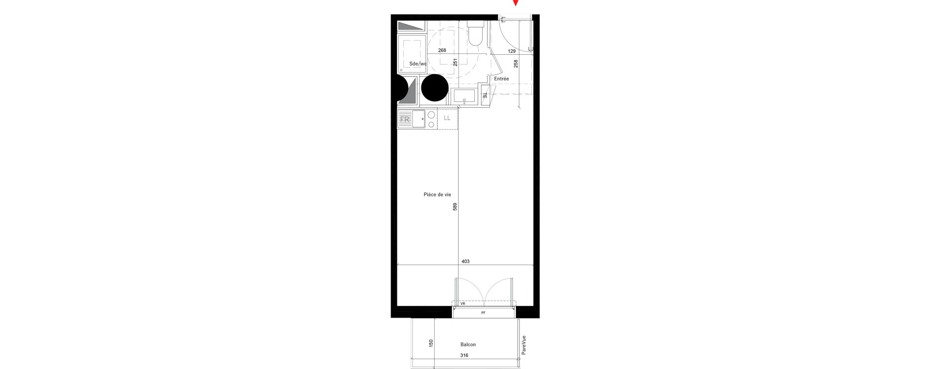 Appartement T1 de 31,90 m2 &agrave; &Eacute;vry Les horizons