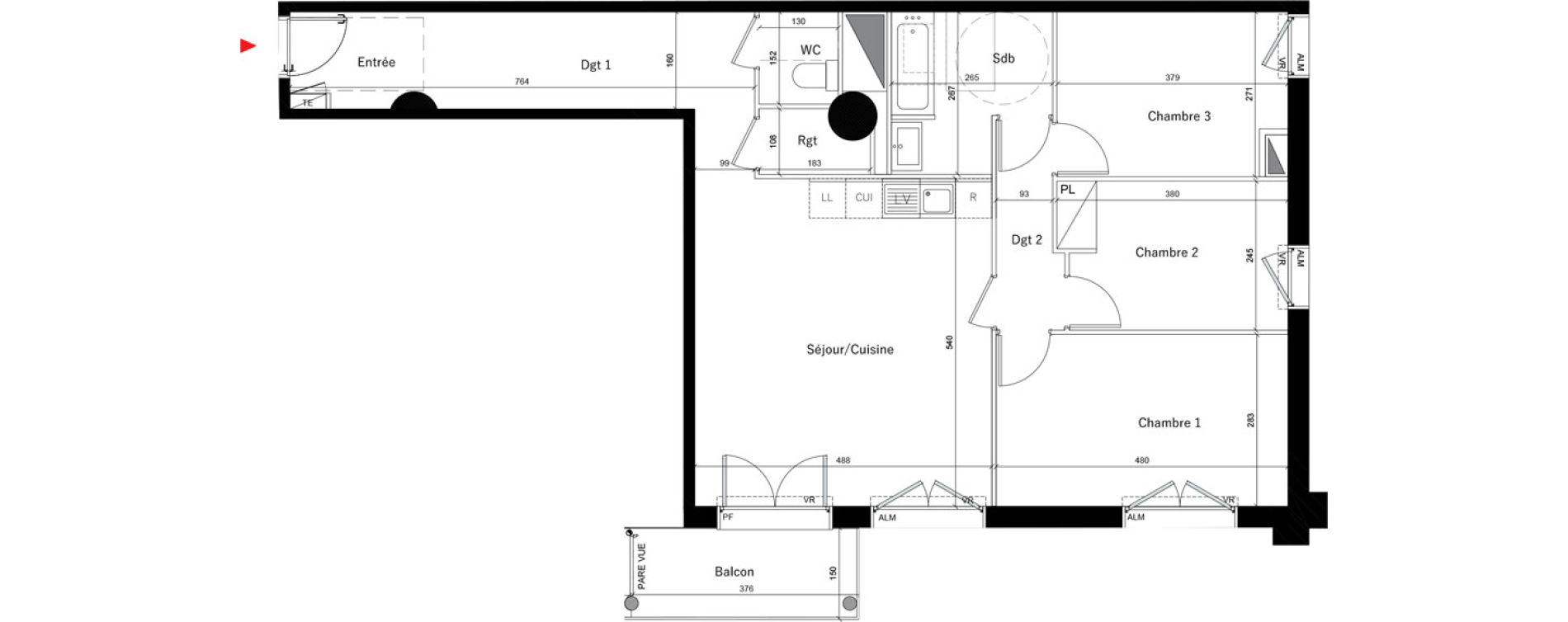 Appartement T4 de 85,10 m2 &agrave; &Eacute;vry Les horizons