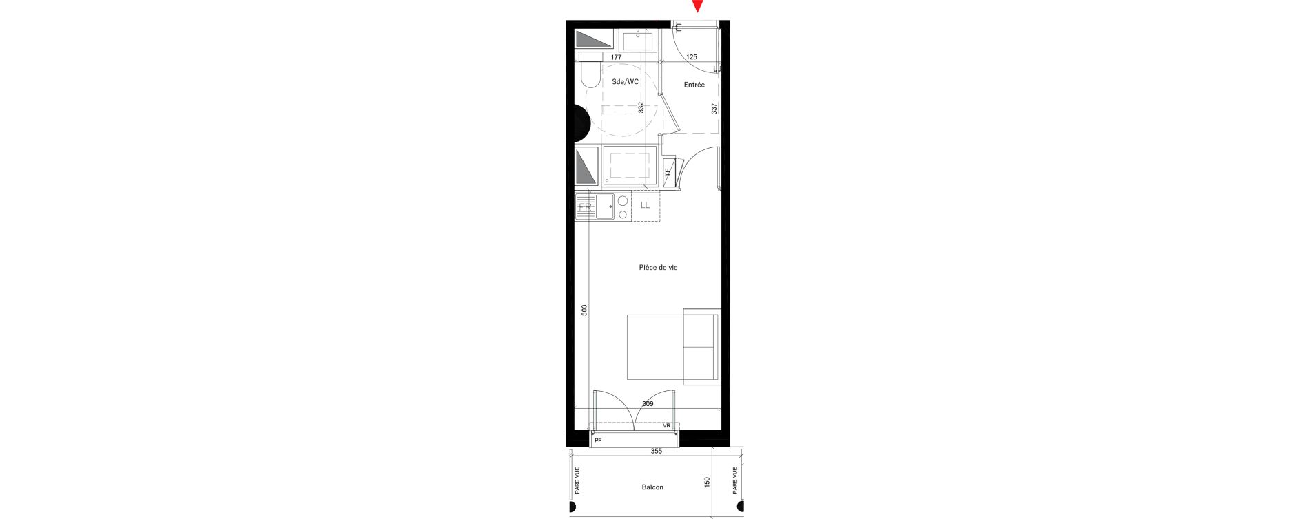 Appartement T1 de 24,30 m2 &agrave; &Eacute;vry Les horizons