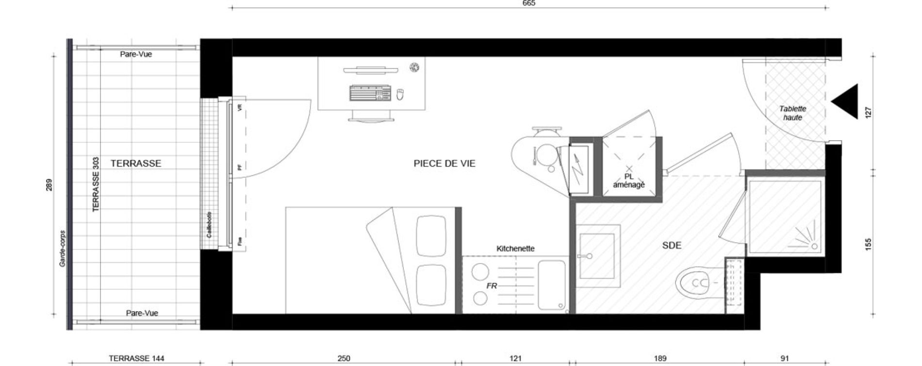 Studio meubl&eacute; de 17,80 m2 &agrave; &Eacute;vry &eacute;pinettes