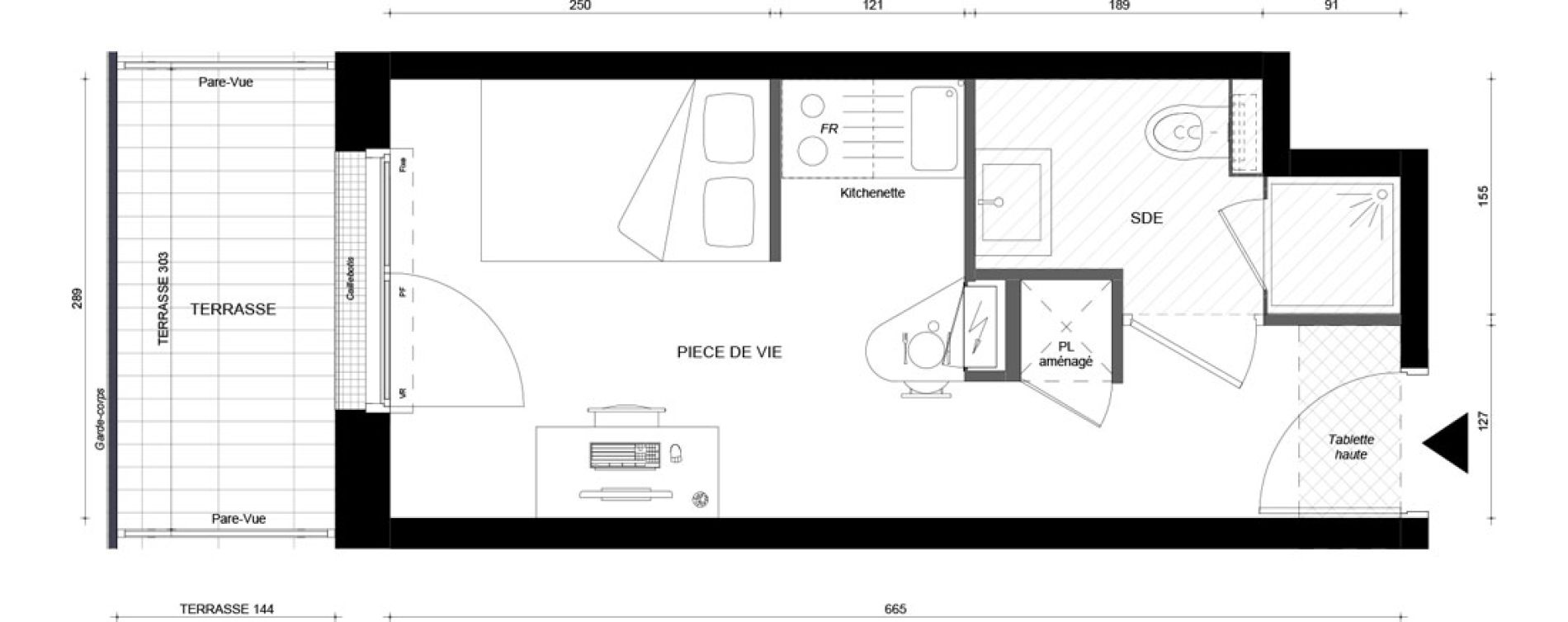 Studio meubl&eacute; de 17,80 m2 &agrave; &Eacute;vry &eacute;pinettes