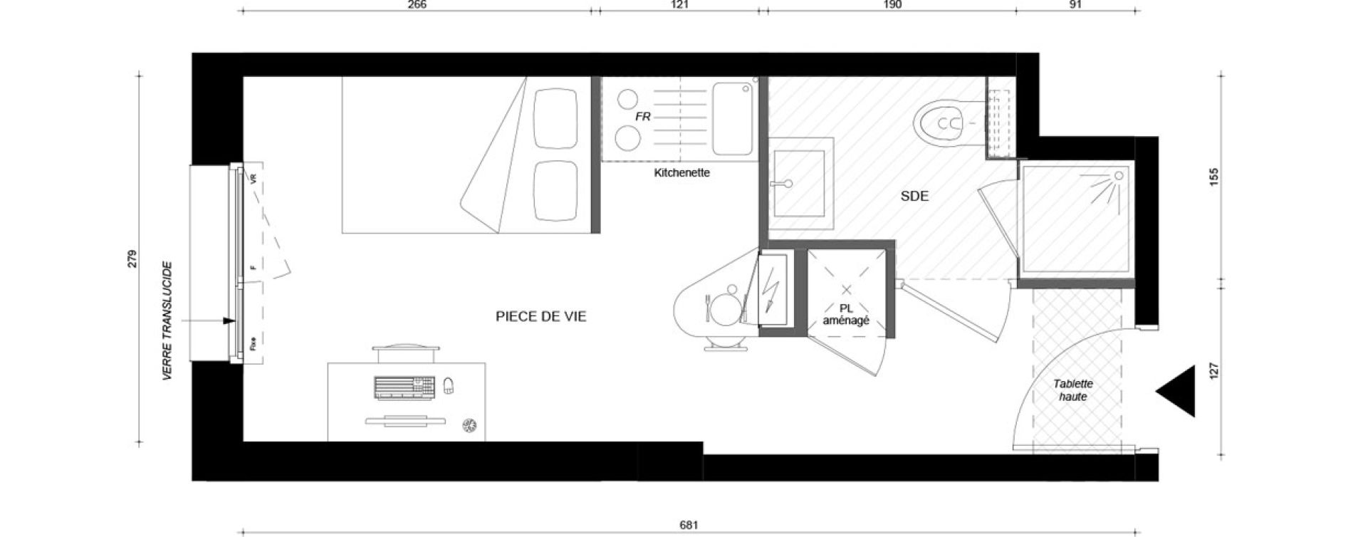 Studio meubl&eacute; de 17,90 m2 &agrave; &Eacute;vry &eacute;pinettes