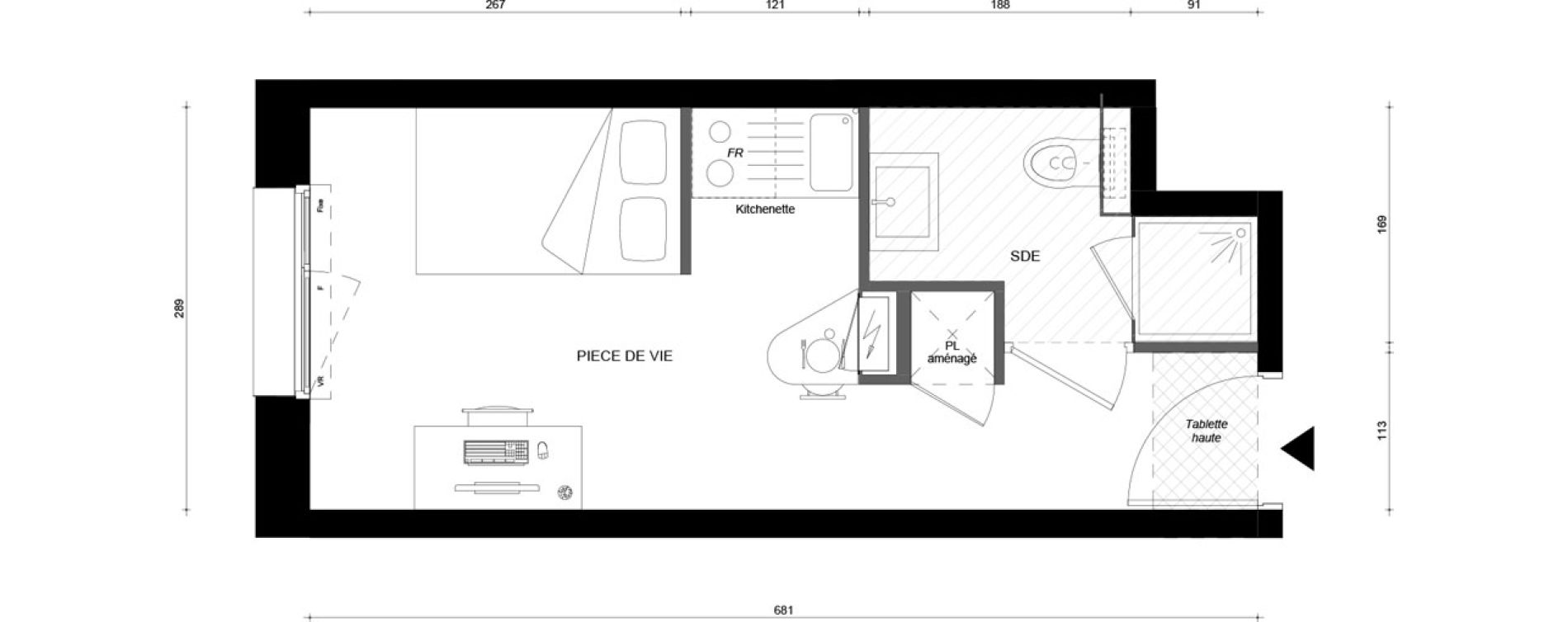 Studio meubl&eacute; de 18,10 m2 &agrave; &Eacute;vry &eacute;pinettes