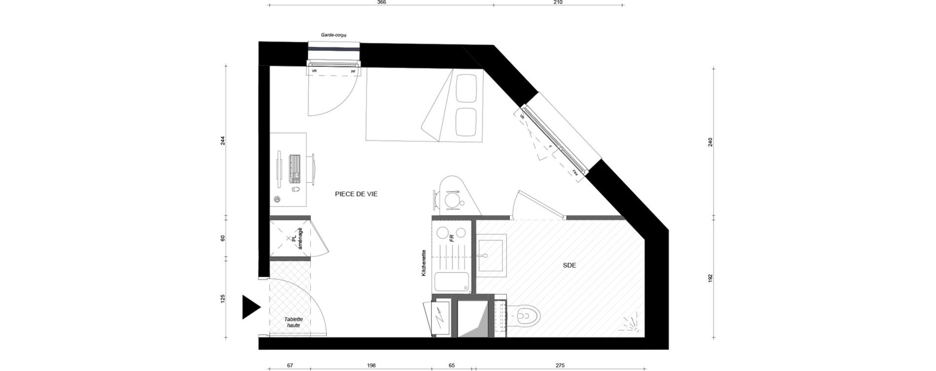 Studio meubl&eacute; de 22,10 m2 &agrave; &Eacute;vry &eacute;pinettes