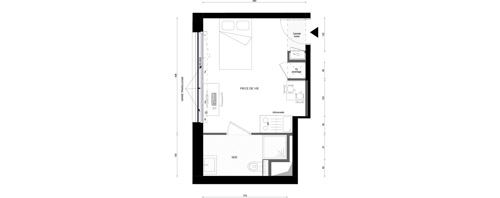 Studio meubl&eacute; de 19,80 m2 &agrave; &Eacute;vry &eacute;pinettes