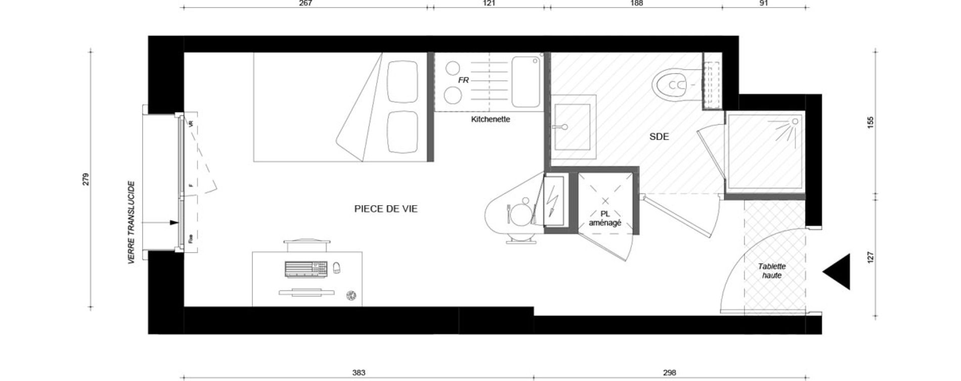 Studio meubl&eacute; de 17,90 m2 &agrave; &Eacute;vry &eacute;pinettes