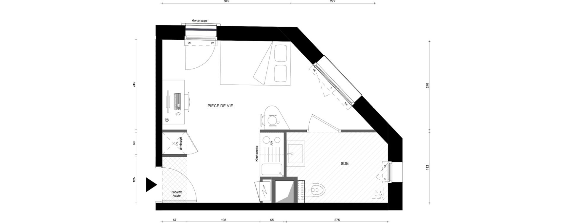 Studio meubl&eacute; de 22,10 m2 &agrave; &Eacute;vry &eacute;pinettes