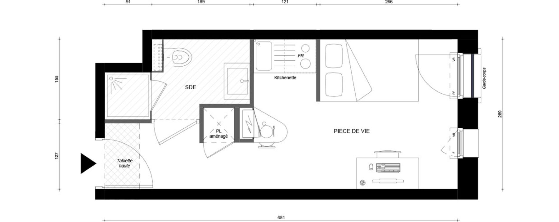 Studio meubl&eacute; de 18,20 m2 &agrave; &Eacute;vry &eacute;pinettes