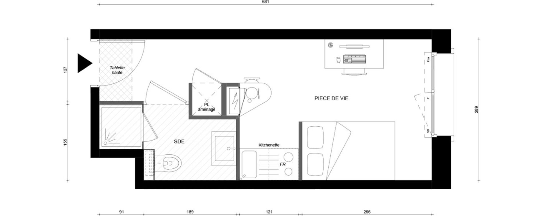 Studio meubl&eacute; de 18,30 m2 &agrave; &Eacute;vry &eacute;pinettes