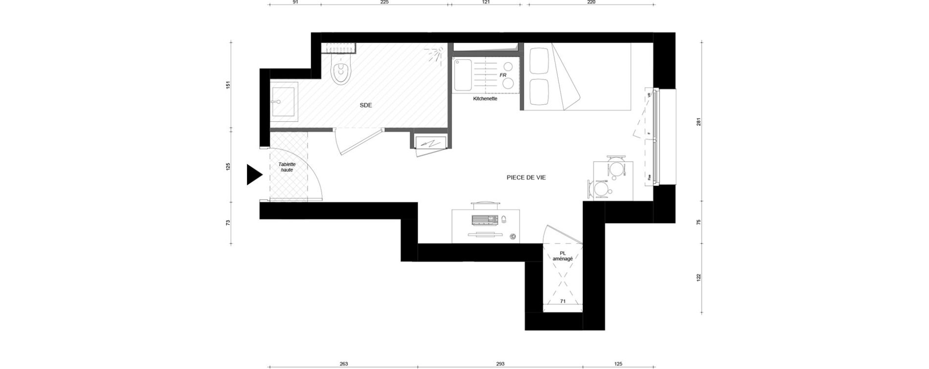 Studio meubl&eacute; de 20,60 m2 &agrave; &Eacute;vry &eacute;pinettes