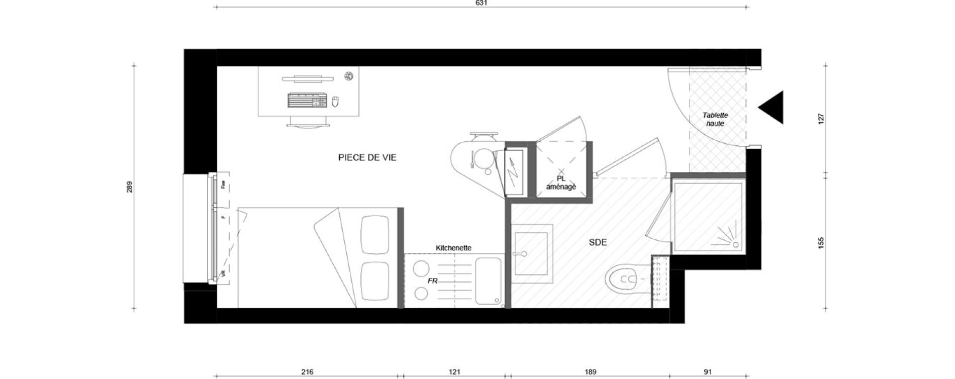 Studio meubl&eacute; de 16,80 m2 &agrave; &Eacute;vry &eacute;pinettes