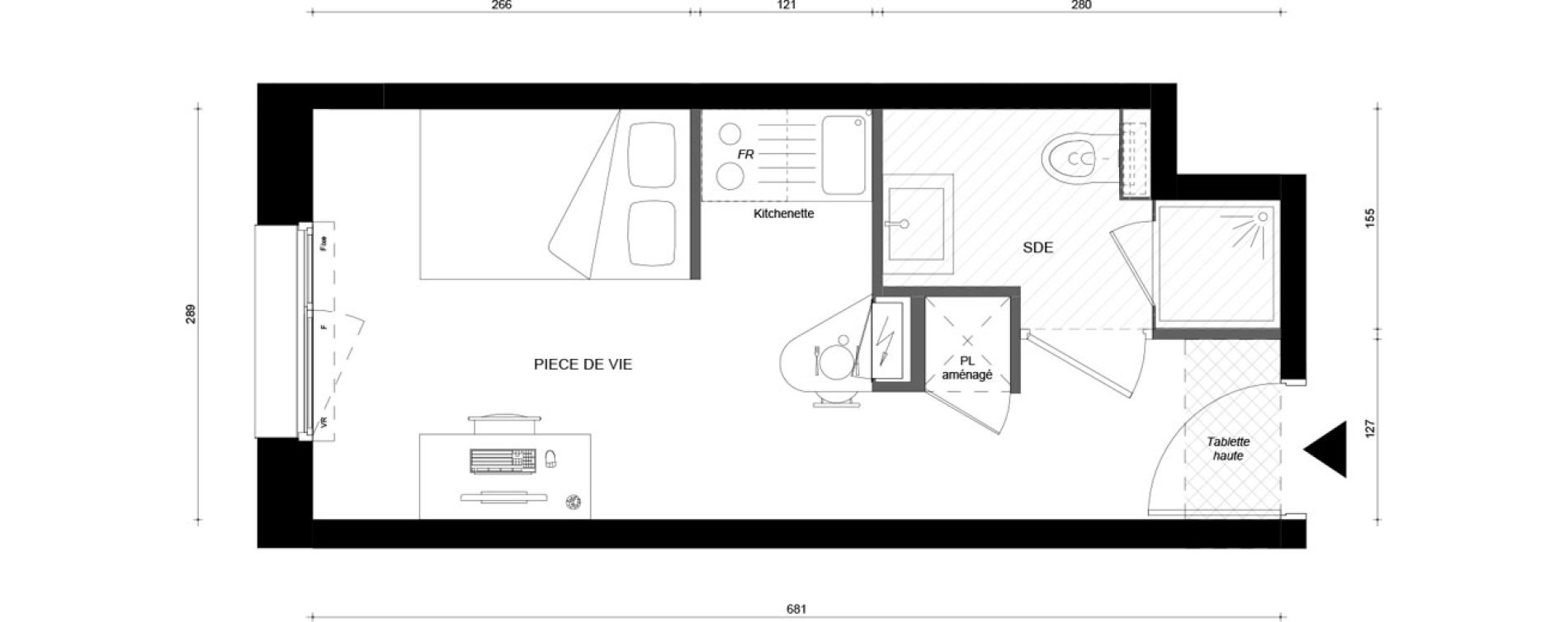 Studio meubl&eacute; de 18,20 m2 &agrave; &Eacute;vry &eacute;pinettes