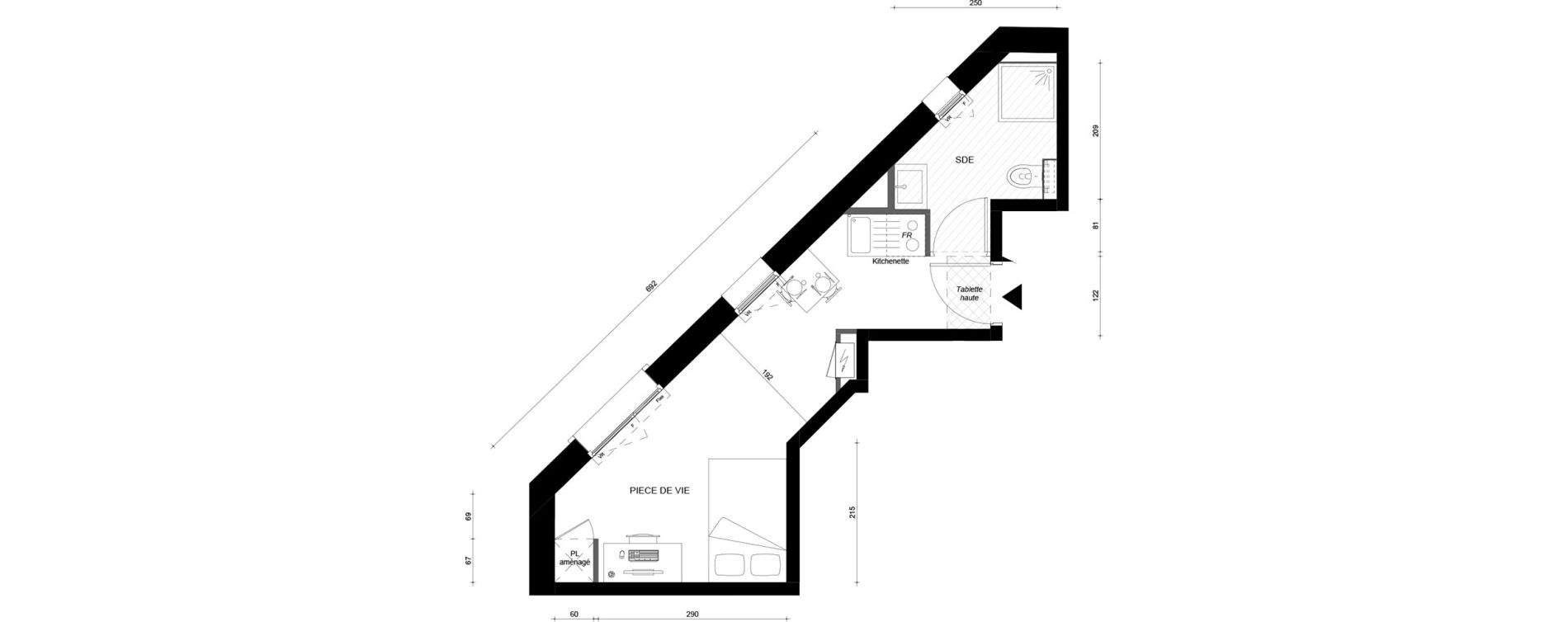 Studio meubl&eacute; de 21,30 m2 &agrave; &Eacute;vry &eacute;pinettes