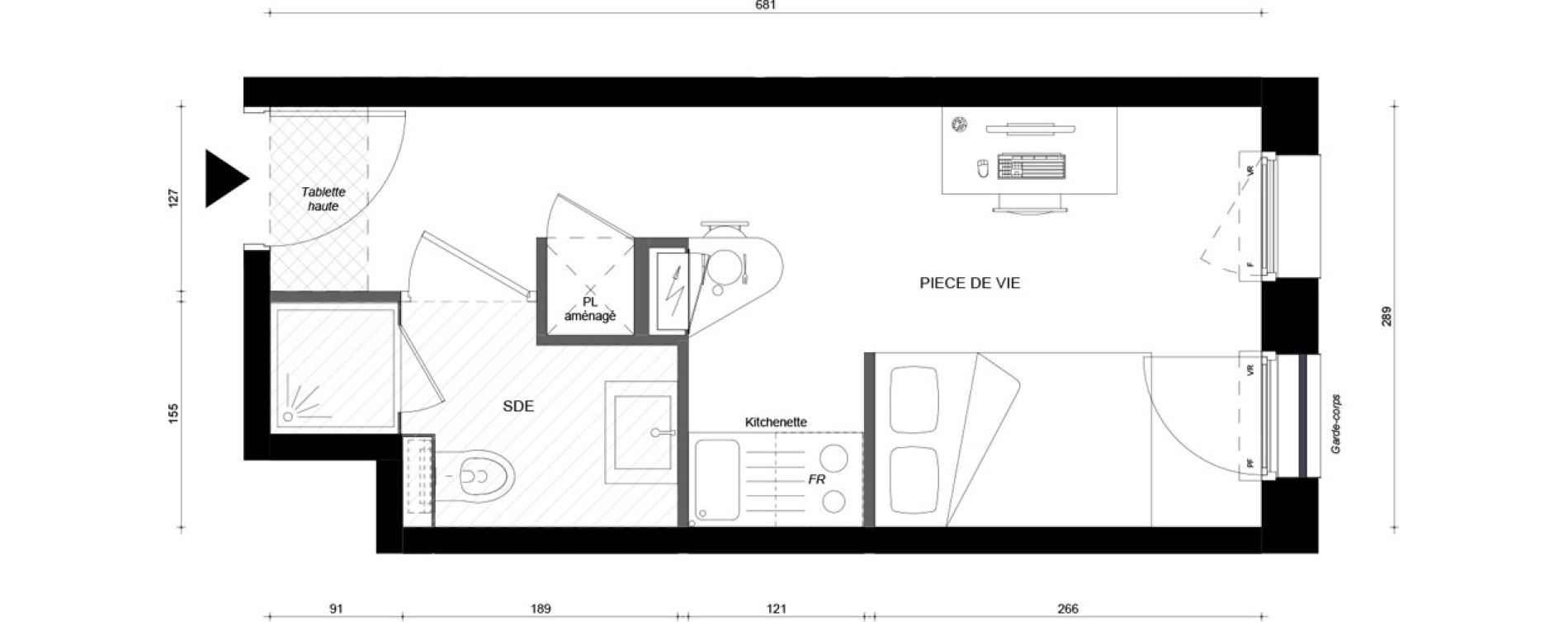 Studio meubl&eacute; de 18,30 m2 &agrave; &Eacute;vry &eacute;pinettes