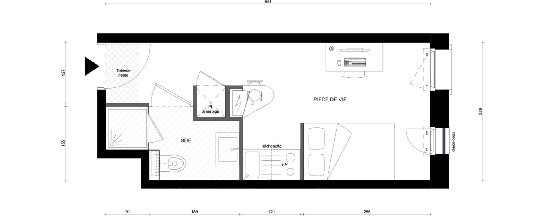 Studio meubl&eacute; de 18,30 m2 &agrave; &Eacute;vry &eacute;pinettes