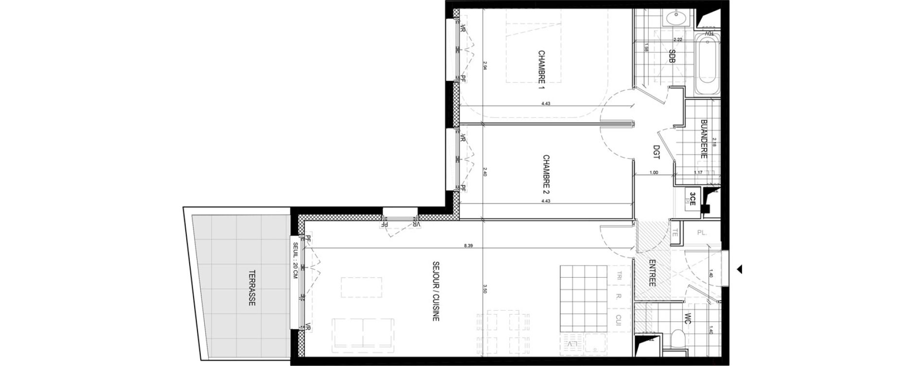 Appartement T3 de 70,76 m2 &agrave; Gif-Sur-Yvette Moulon vatonne centre