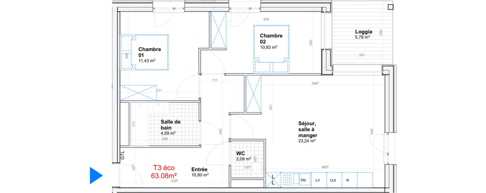 Appartement T3 de 63,08 m2 &agrave; Gif-Sur-Yvette Moulon vatonne centre