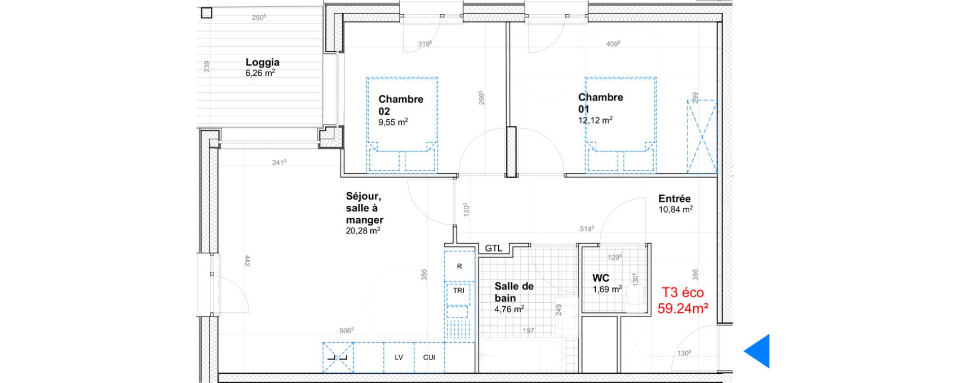 Appartement T3 de 59,24 m2 &agrave; Gif-Sur-Yvette Moulon vatonne centre