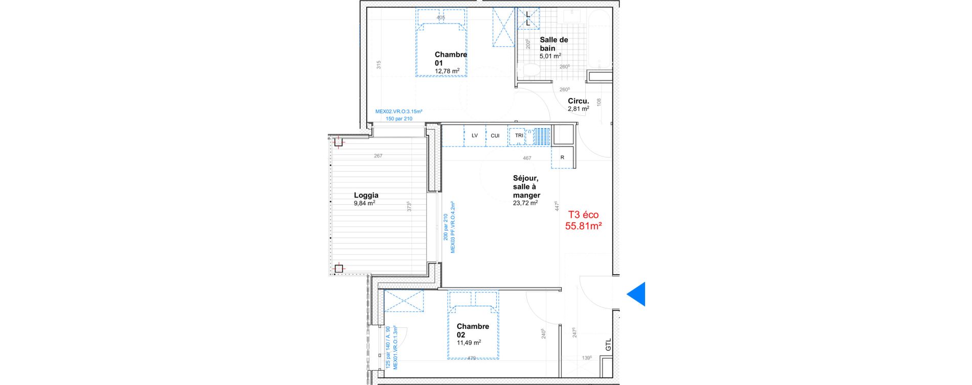 Appartement T3 de 55,81 m2 &agrave; Gif-Sur-Yvette Moulon vatonne centre