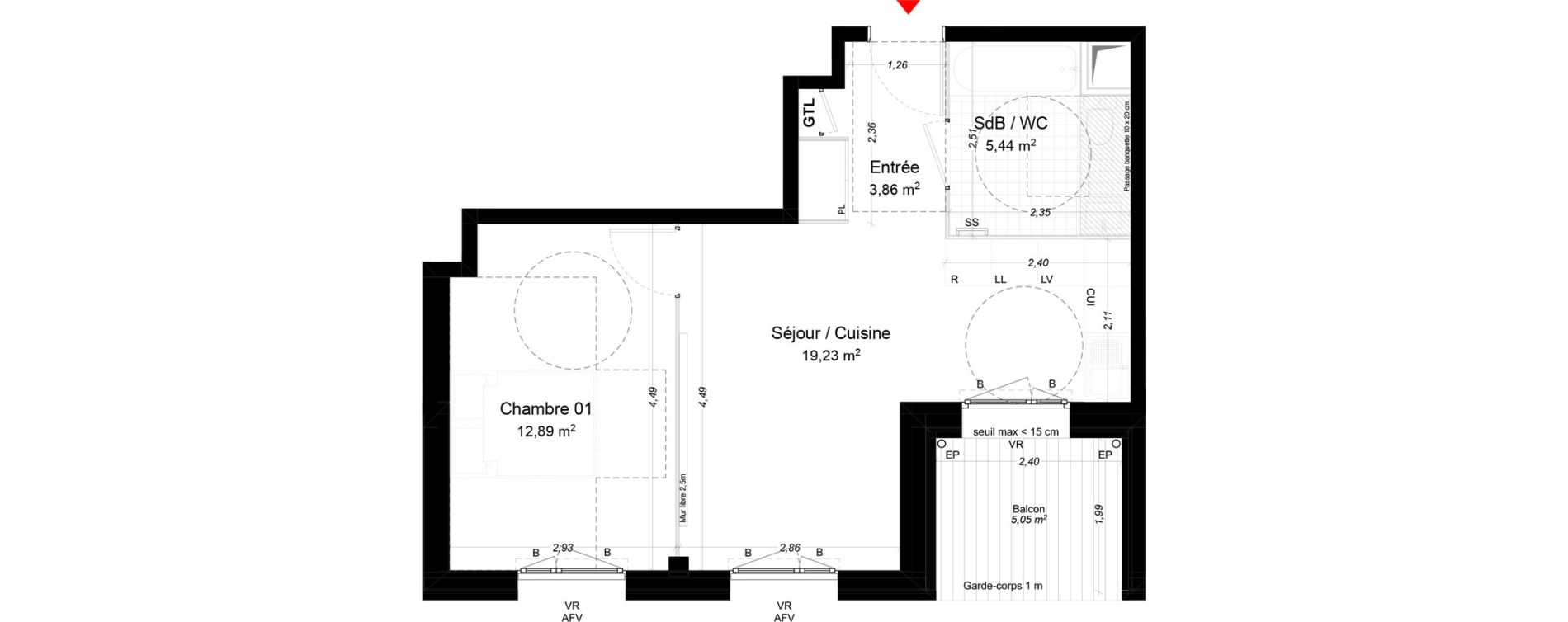 Appartement T2 de 41,42 m2 &agrave; Gif-Sur-Yvette Moulon vatonne centre