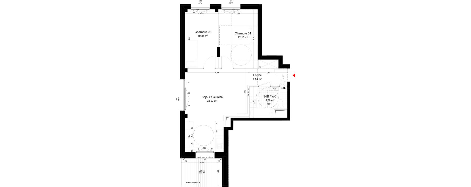 Appartement T3 de 55,93 m2 &agrave; Gif-Sur-Yvette Moulon vatonne centre