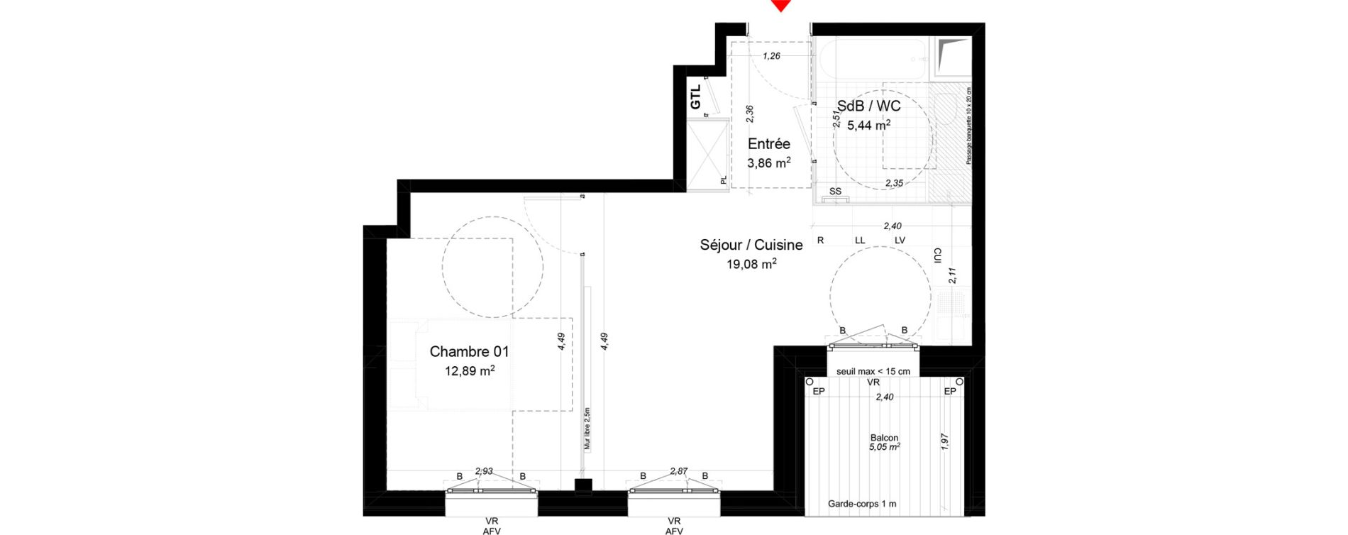 Appartement T2 de 41,27 m2 &agrave; Gif-Sur-Yvette Moulon vatonne centre