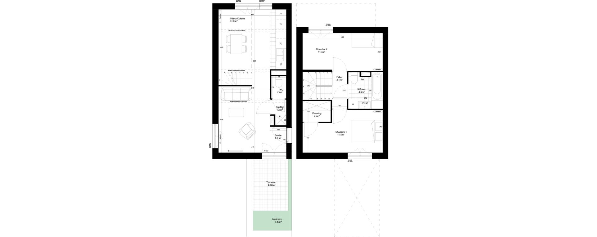 Duplex T3 de 67,70 m2 &agrave; Gif-Sur-Yvette Moulon vatonne centre