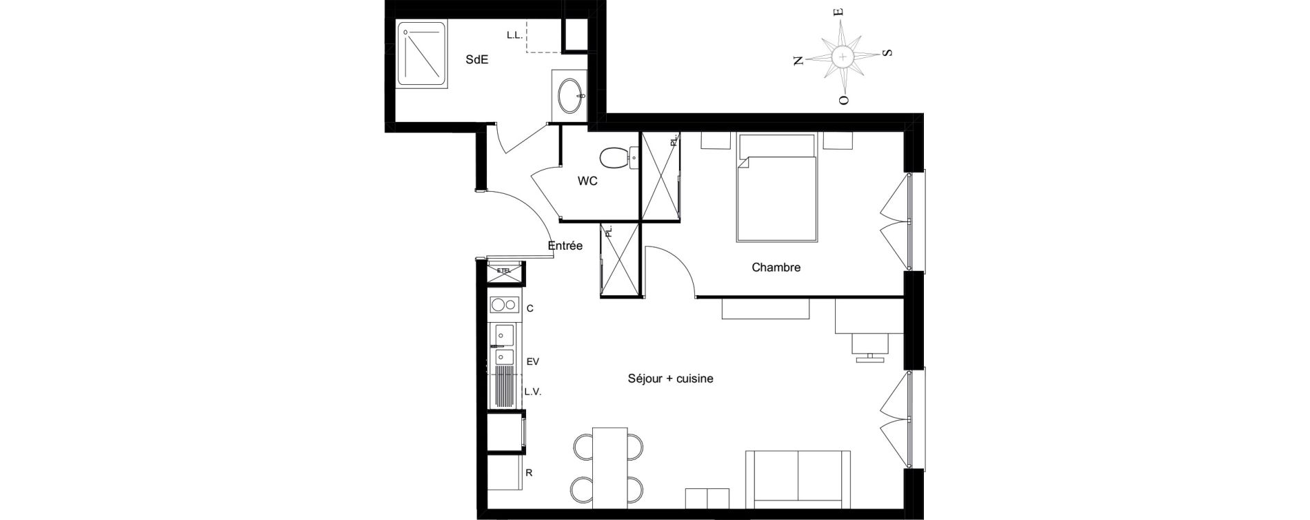 Appartement T2 meubl&eacute; de 51,00 m2 &agrave; Gif-Sur-Yvette Courcelles