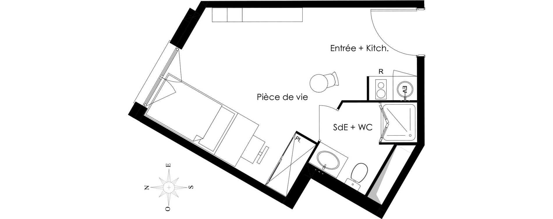 Appartement T1 meubl&eacute; de 23,94 m2 &agrave; Gif-Sur-Yvette Courcelles