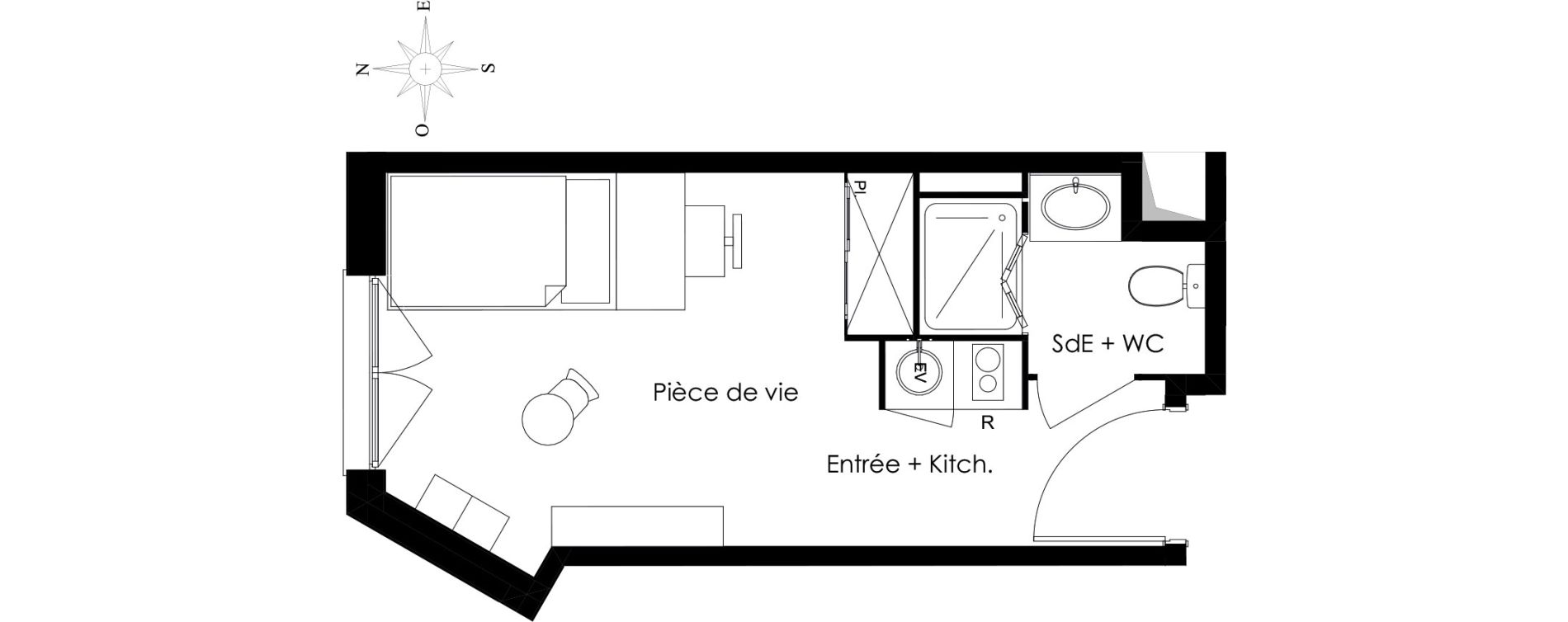 Appartement T1 meubl&eacute; de 21,88 m2 &agrave; Gif-Sur-Yvette Courcelles