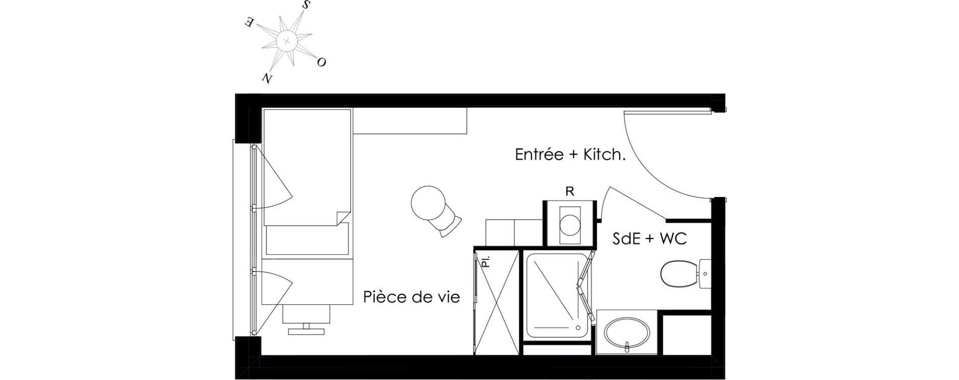 Appartement T1 meubl&eacute; de 18,51 m2 &agrave; Gif-Sur-Yvette Courcelles