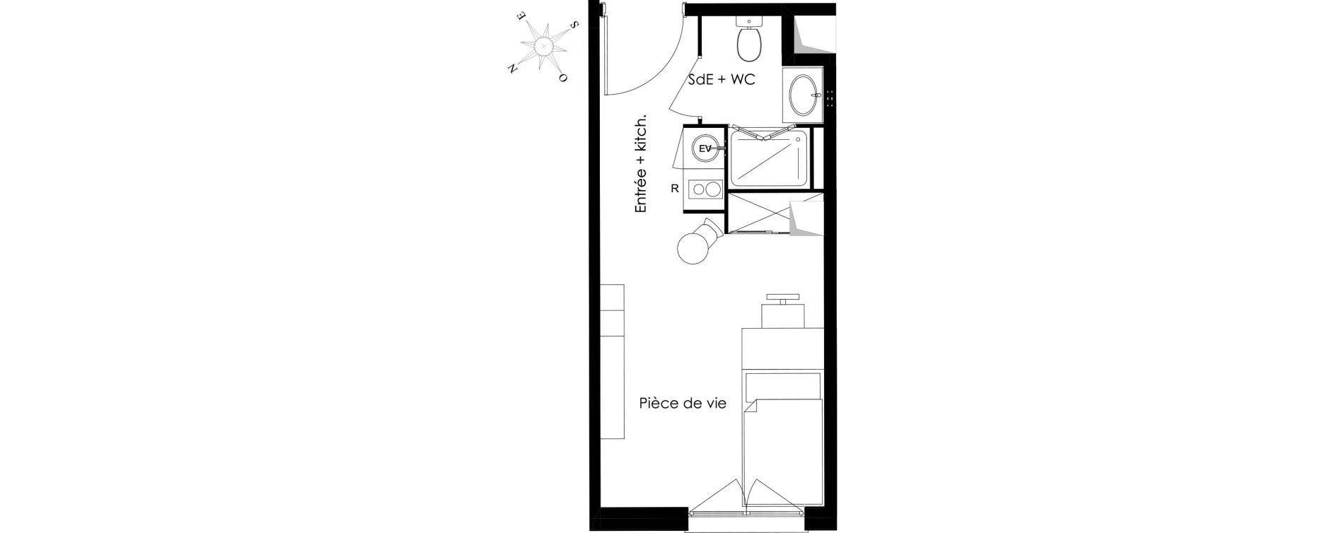 Appartement T1 meubl&eacute; de 22,52 m2 &agrave; Gif-Sur-Yvette Courcelles