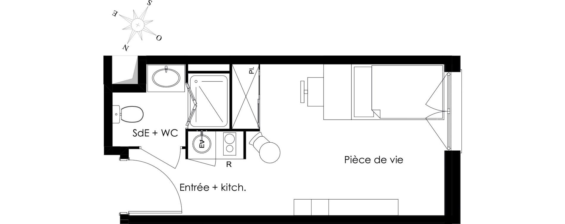 Appartement T1 meubl&eacute; de 22,02 m2 &agrave; Gif-Sur-Yvette Courcelles