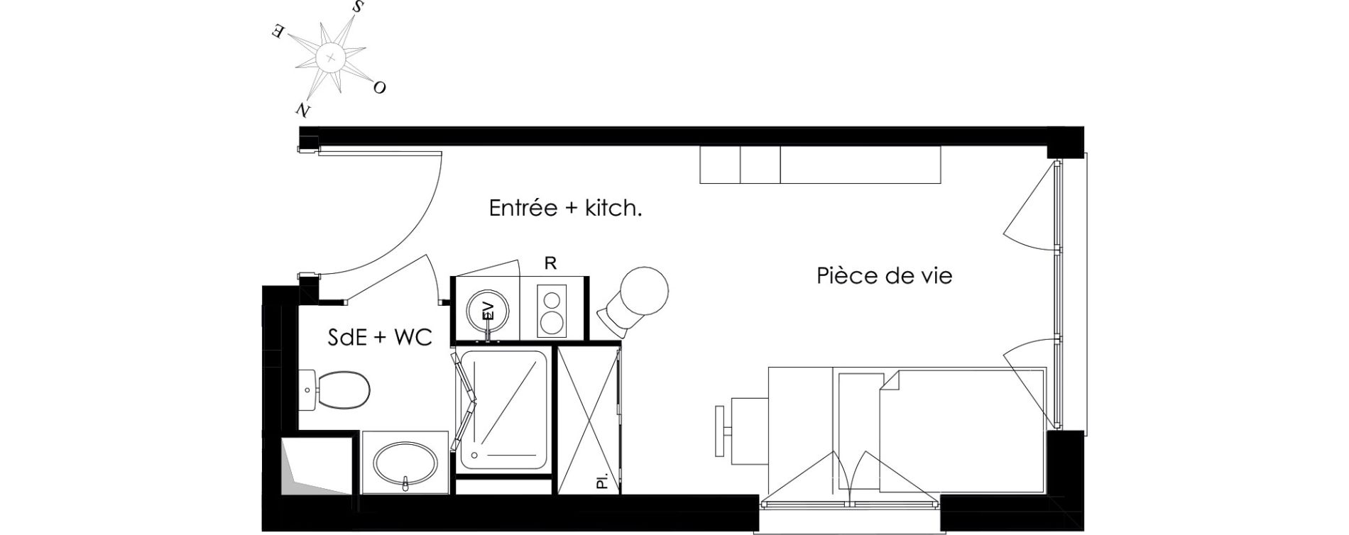 Appartement T1 meubl&eacute; de 21,83 m2 &agrave; Gif-Sur-Yvette Courcelles