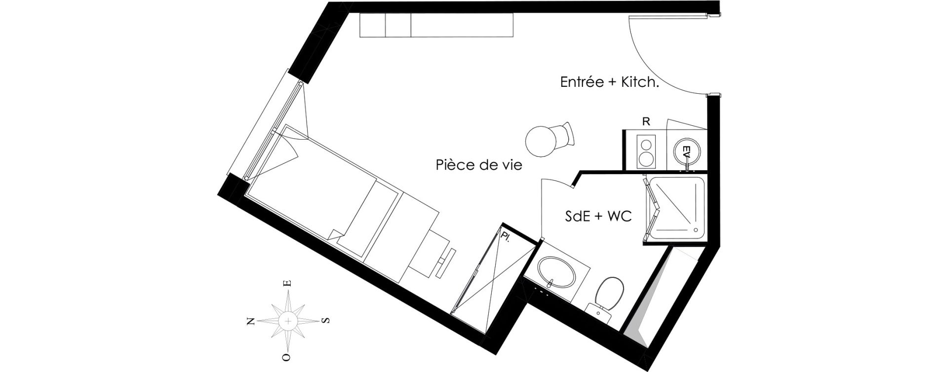 Appartement T1 meubl&eacute; de 23,94 m2 &agrave; Gif-Sur-Yvette Courcelles