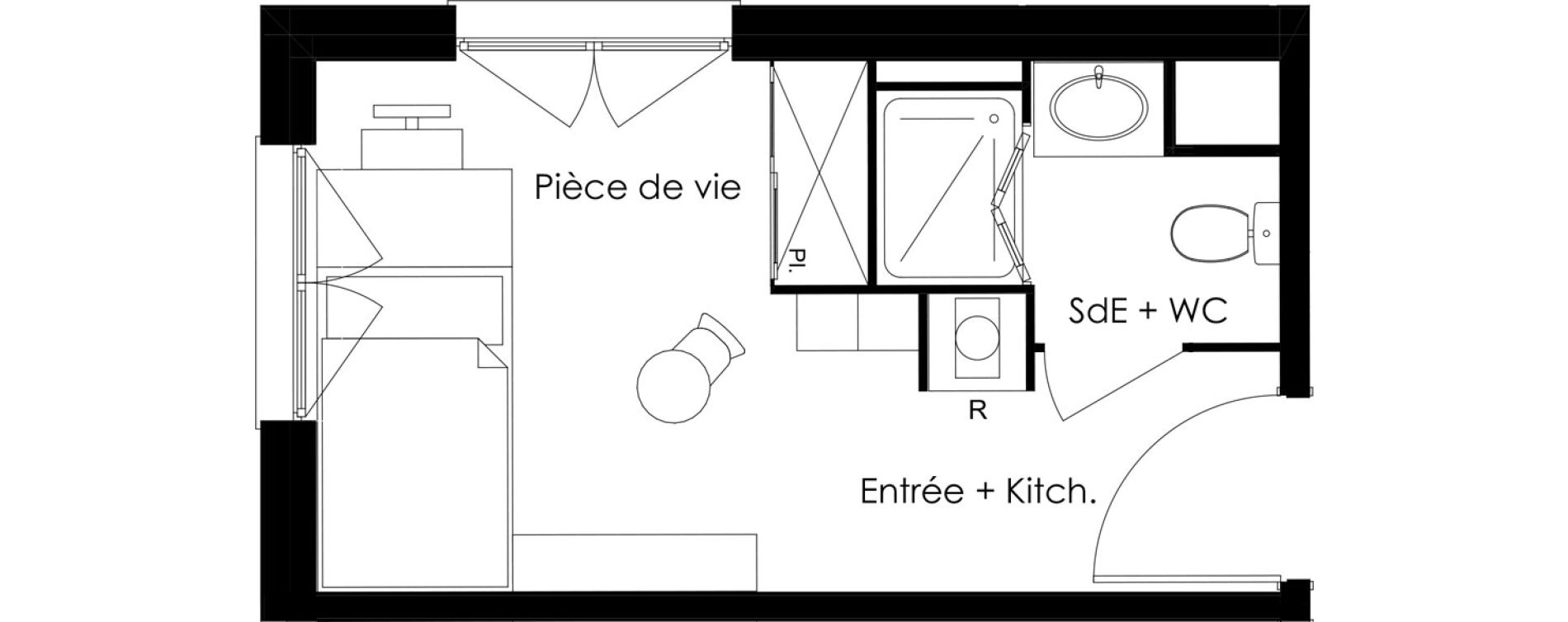 Studio meubl&eacute; de 18,51 m2 &agrave; Gif-Sur-Yvette Courcelles