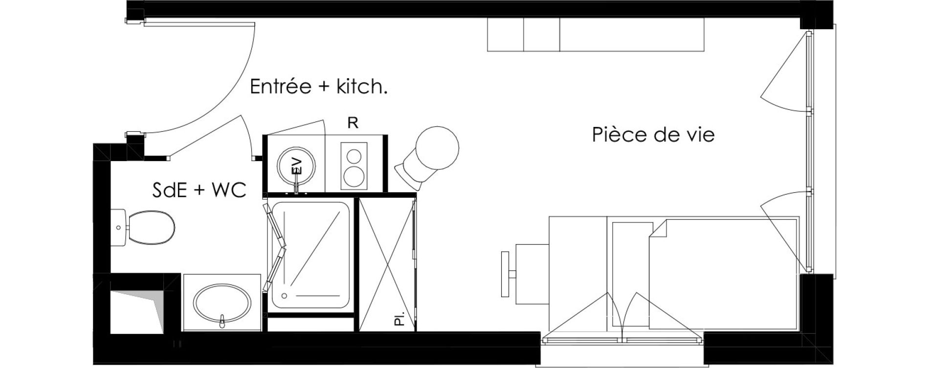 Appartement T1 meubl&eacute; de 22,02 m2 &agrave; Gif-Sur-Yvette Courcelles