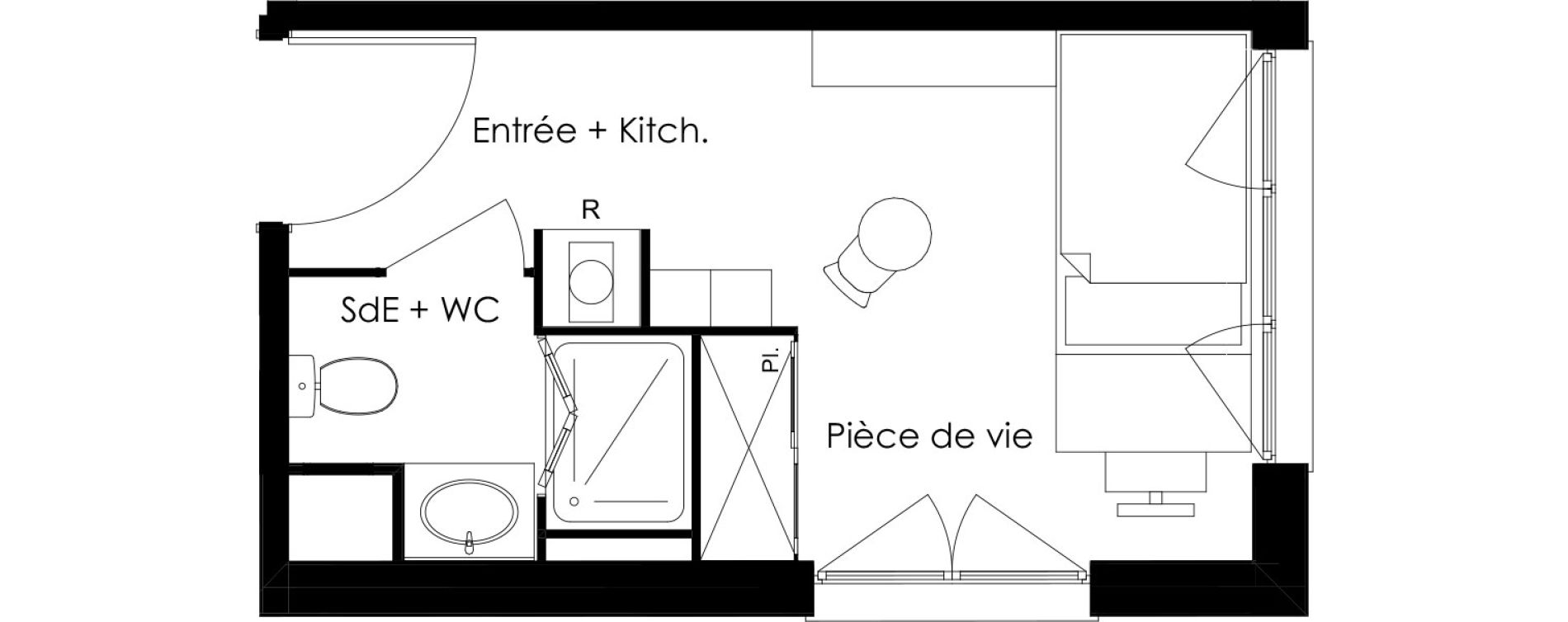 Appartement T1 meubl&eacute; de 18,51 m2 &agrave; Gif-Sur-Yvette Courcelles