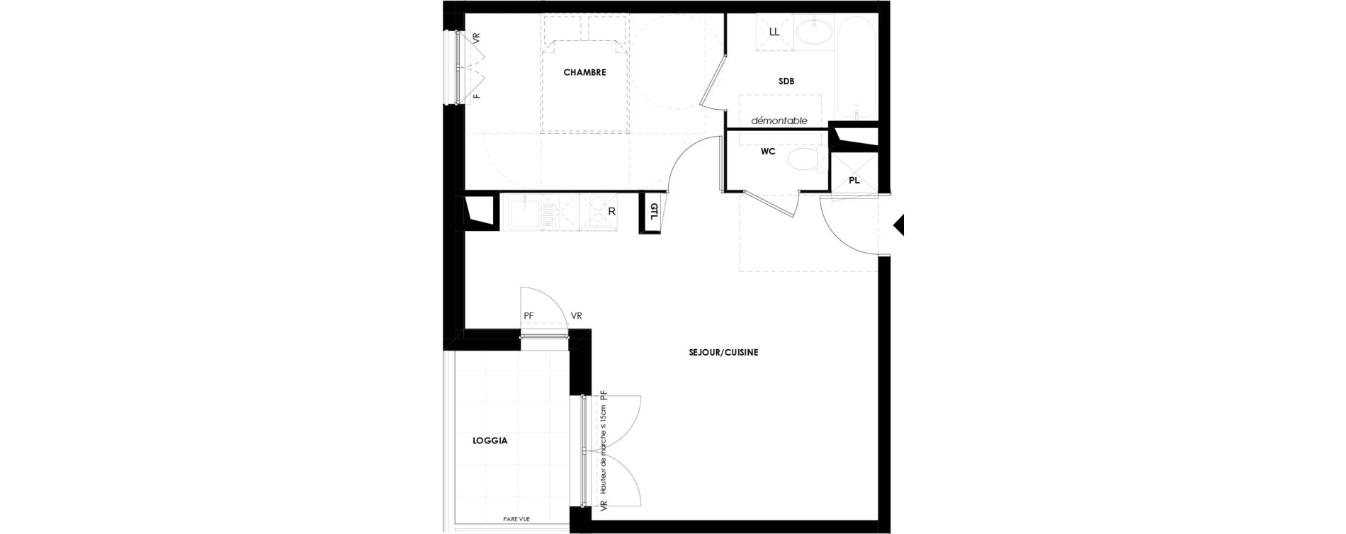 Appartement T2 de 45,10 m2 &agrave; Grigny Coeur de ville - r&eacute;publique