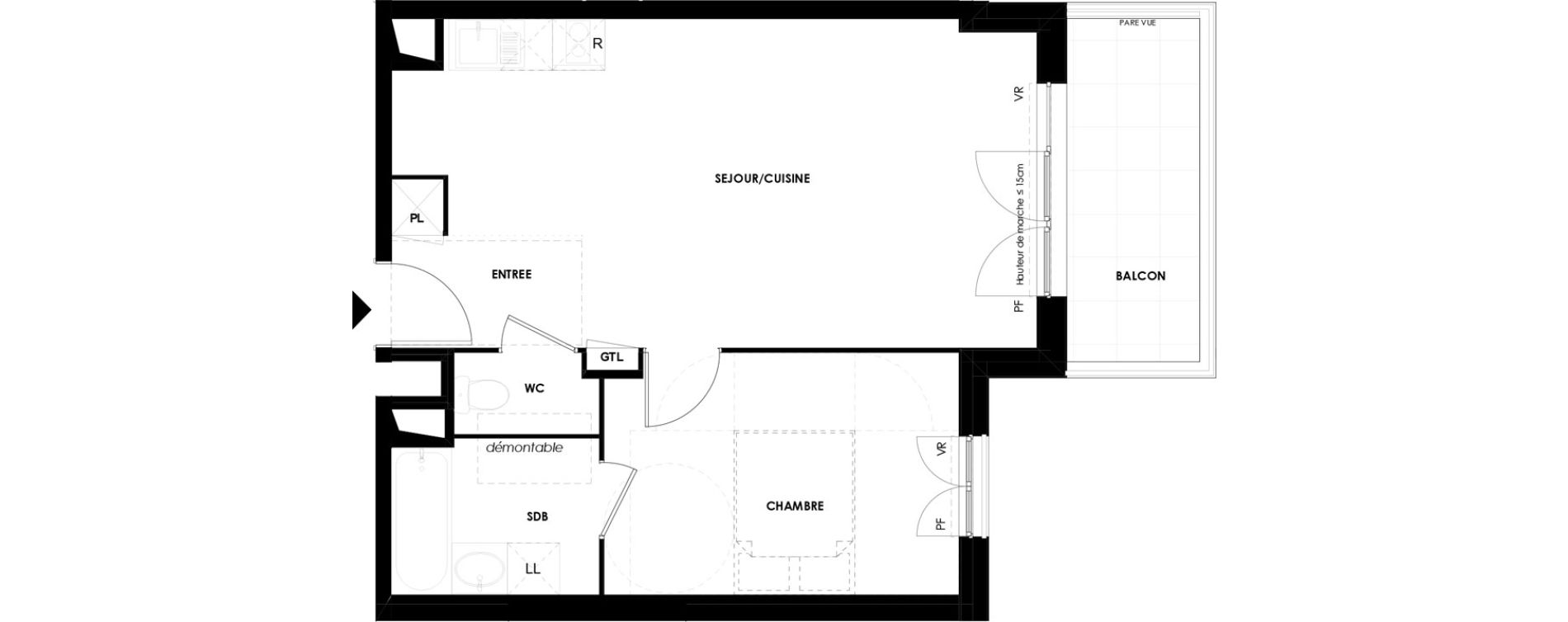 Appartement T2 de 45,00 m2 &agrave; Grigny Coeur de ville - r&eacute;publique