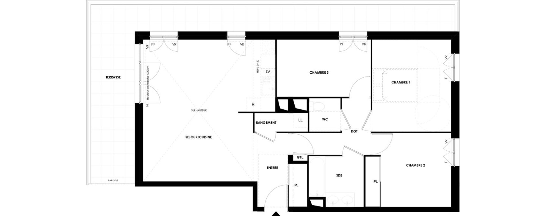 Appartement T4 de 80,70 m2 &agrave; Grigny Coeur de ville - r&eacute;publique
