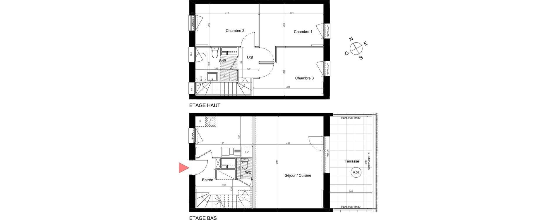Duplex T4 de 73,35 m2 &agrave; Grigny Village