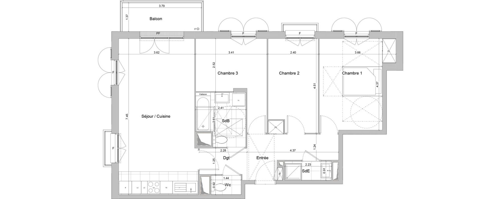 Appartement T4 de 81,24 m2 &agrave; Igny Centre