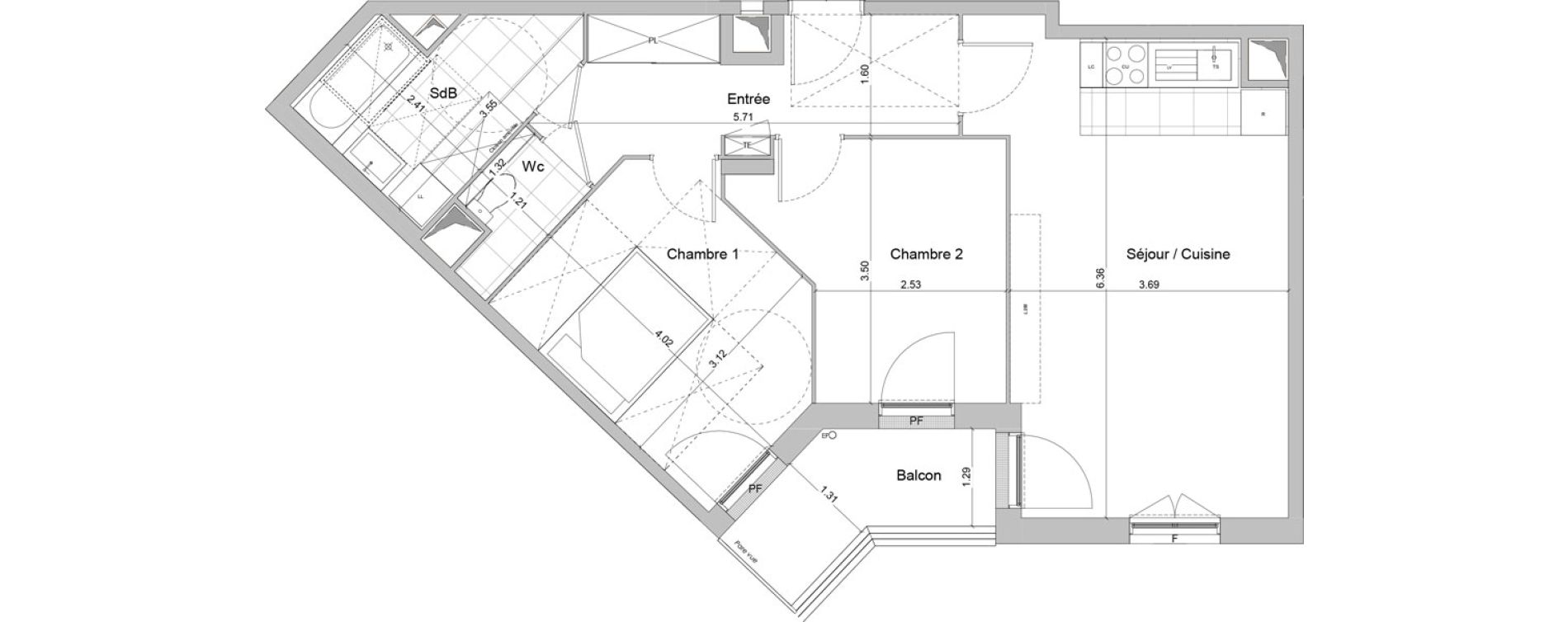 Appartement T3 de 62,94 m2 &agrave; Igny Centre