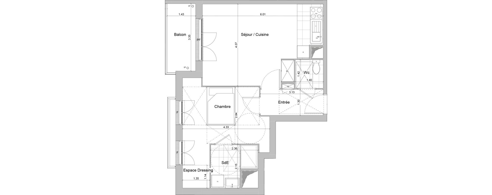 Appartement T2 de 47,45 m2 &agrave; Igny Centre