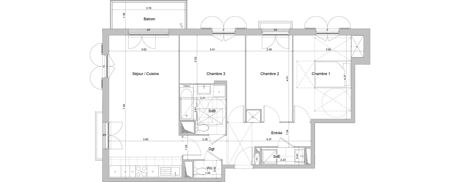 Appartement T4 de 81,24 m2 &agrave; Igny Centre