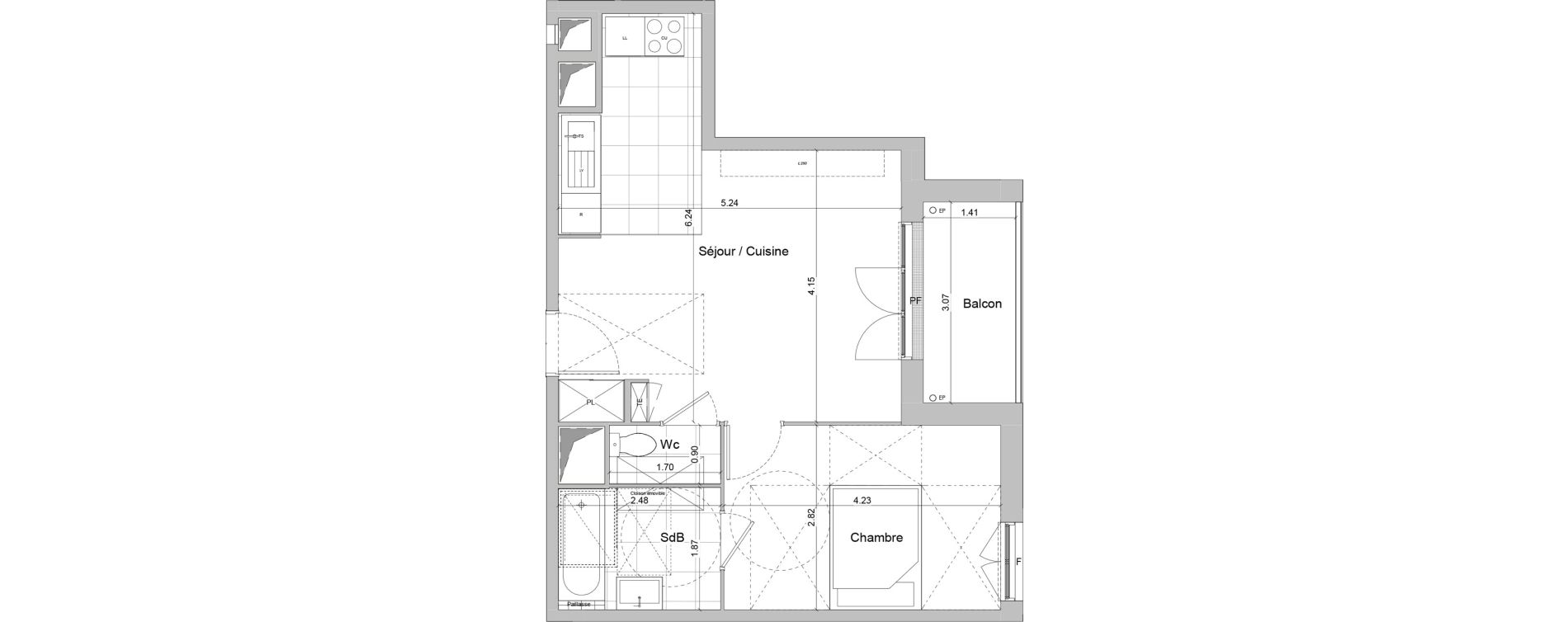 Appartement T2 de 43,64 m2 &agrave; Igny Centre