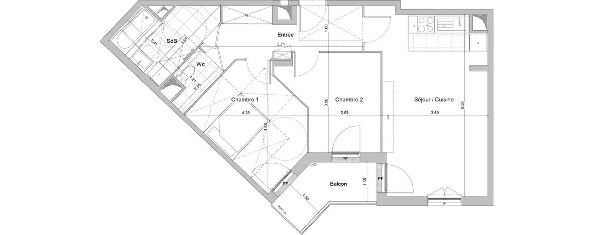 Appartement T3 de 62,81 m2 &agrave; Igny Centre