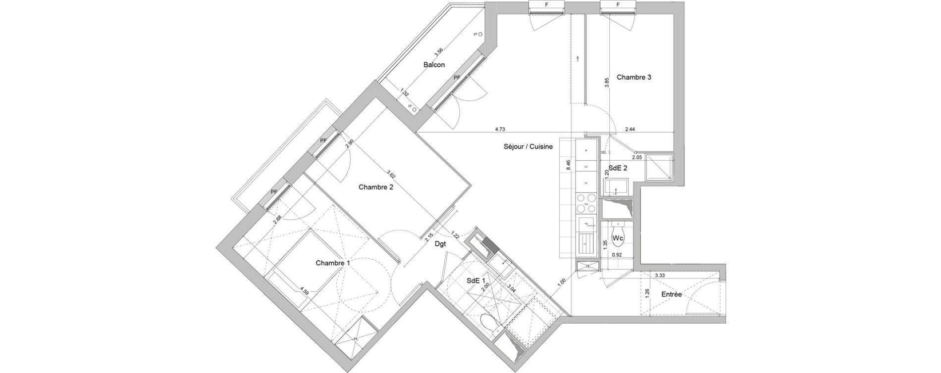 Appartement T4 de 74,87 m2 &agrave; Igny Centre