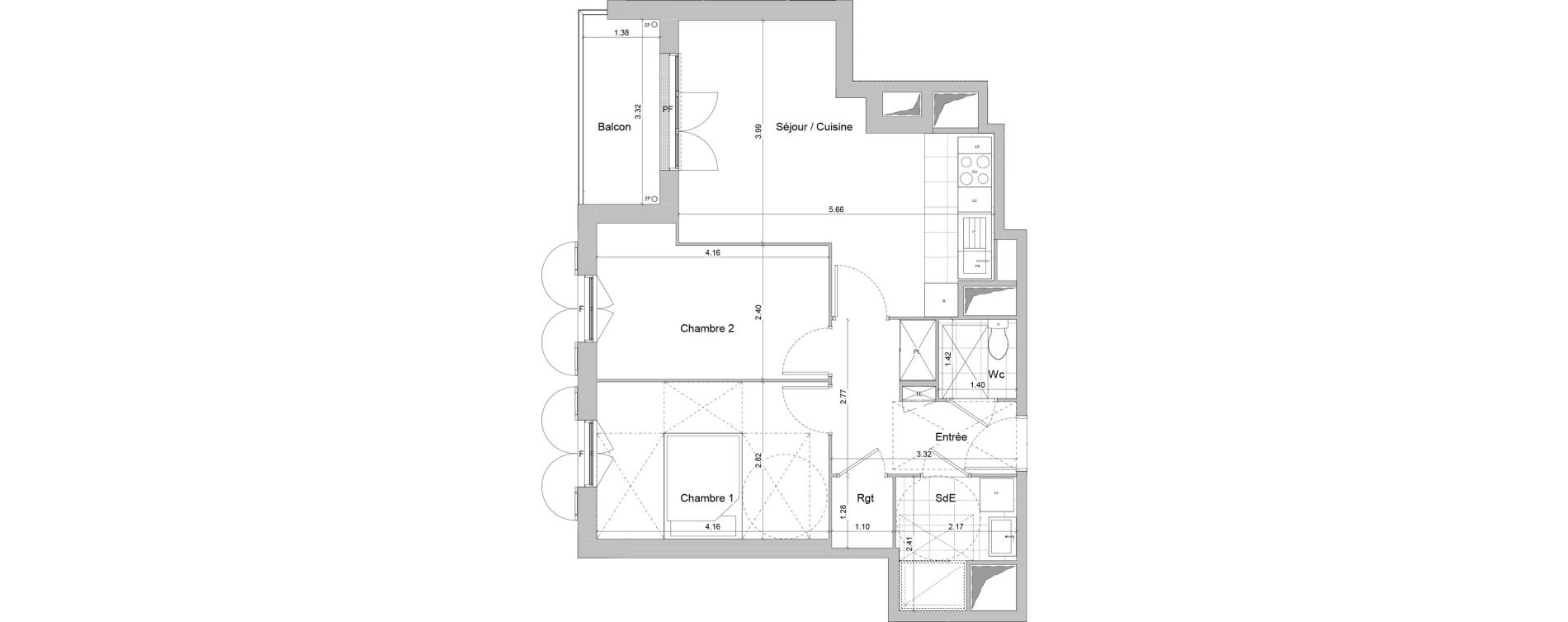 Appartement T3 de 57,51 m2 &agrave; Igny Centre